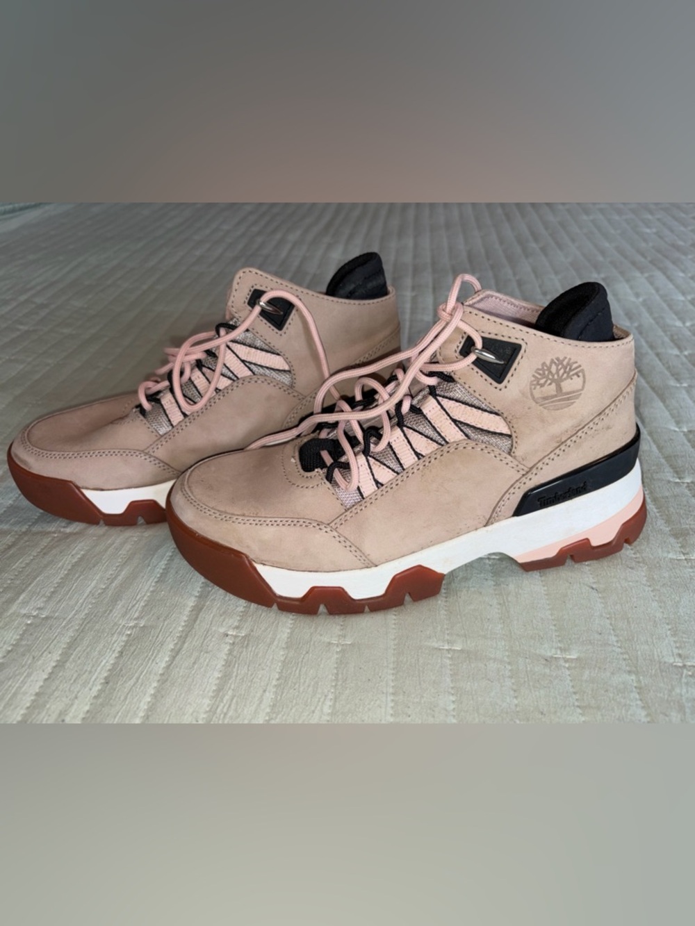 Timberland Pink Nubuck Ankle Booties with Brown Outsole